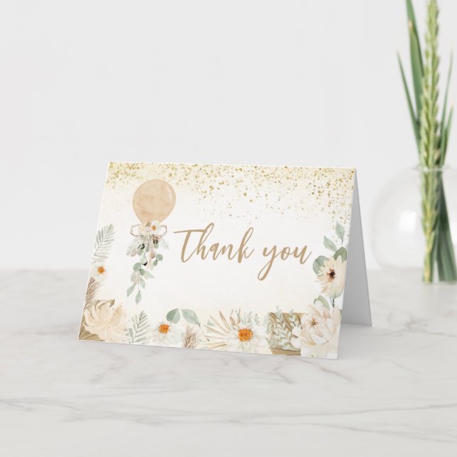 Balloon Greenery Gender Neutral Baby Shower Thank You Card (Front)