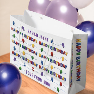 Balloon Happy Birthday Girls Name Large Gift Bag