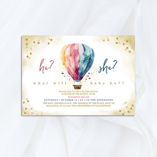 Balloon He Or She Gender Reveal Baby Shower Invitation (Creator Uploaded)