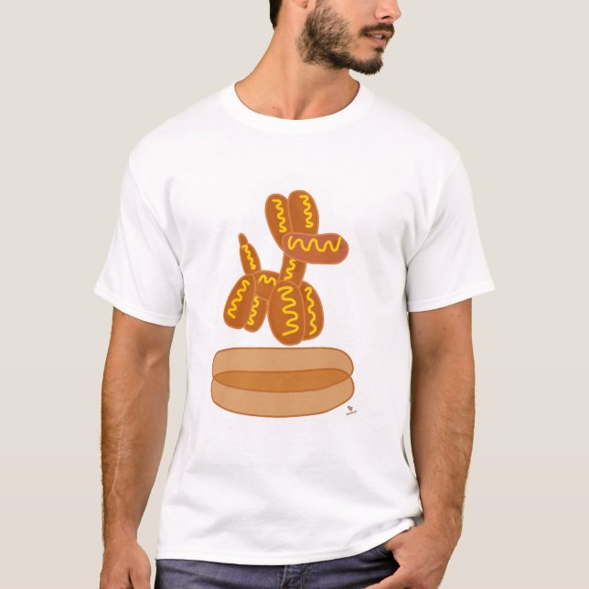 Balloon Hot Dog Funny Cartoon Art T-Shirt (Front)