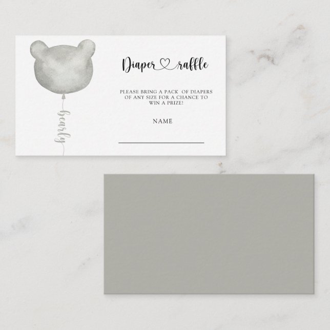 Balloon in the form of a bear diaper raffle ticket enclosure card (Front/Back)