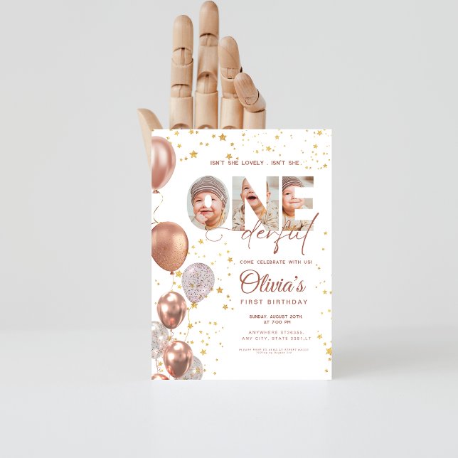 Balloon Isn't She Onederful 1st Birthday 3 photo Invitation (Creator Uploaded)