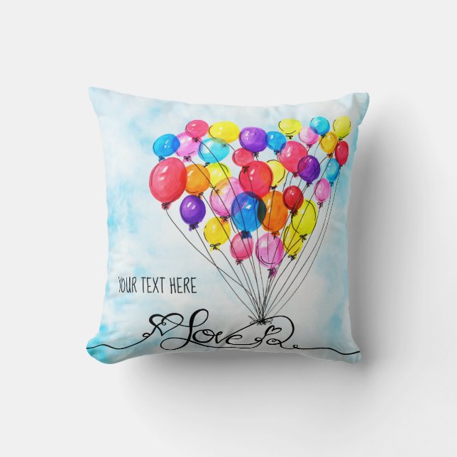 BALLOON LOVE Personalised text | Heart | Rainbow Cushion (Front)
