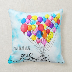 BALLOON LOVE Personalised text Heart Rainbow Cushion