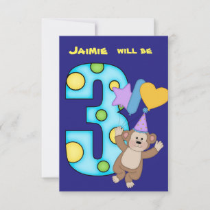 Balloon Monkey 3rd Birthday Party Invitation