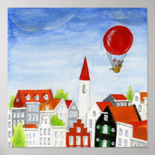 Balloon Mouse & Roofs Poster