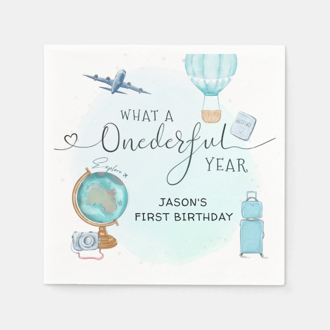 Balloon ONEderful Year 1st First Birthday Napkin (Front)