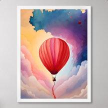 balloon painting hot air colourful cloud watercolo