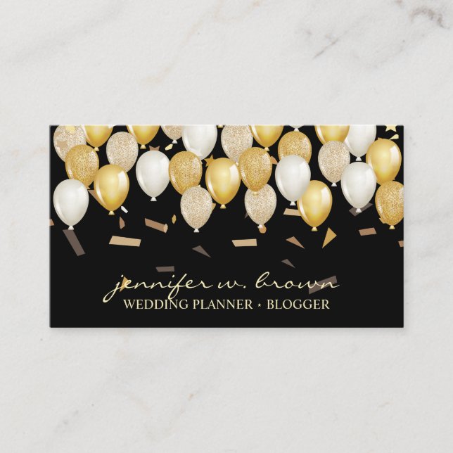 Balloon Party Planner Black Event Business Card (Front)