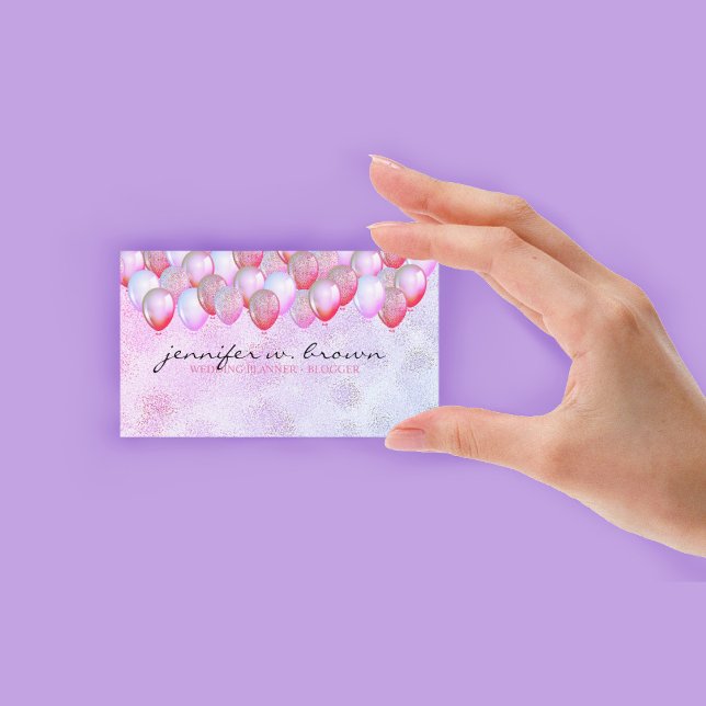 Balloon Party Planner Glitter Pink Business Card (Balloon Party Planner Glitter Pink Business Card)