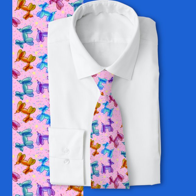 Balloon Party Poodle Tie (Fun bold pattern of ballon animal poodles)