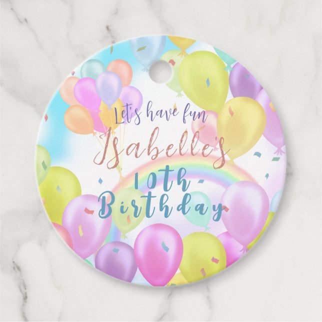 Balloon Pastel Birthday Favour Tags (Front)