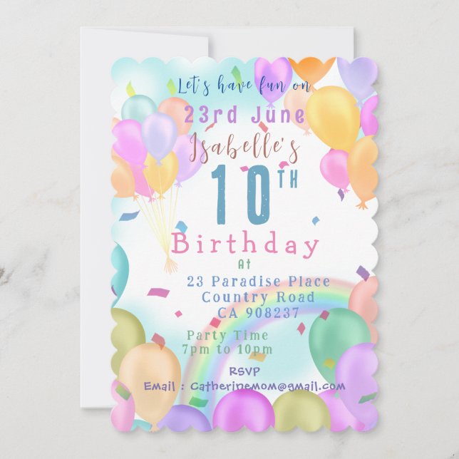 Balloon Pastel Birthday Invitation (Front)