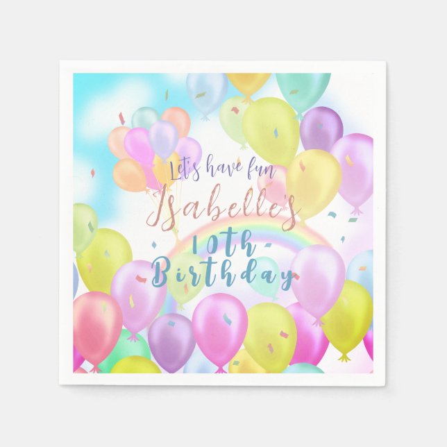 Balloon Pastel Birthday Paper Plates Napkin (Front)