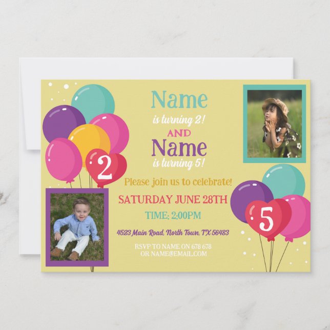 Balloon Photo Birthday Party Confetti Boy Girls  Invitation (Front)