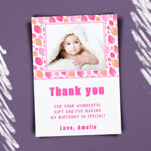 Balloon Pink Girl Kid's Photo Birthday Thank You Card