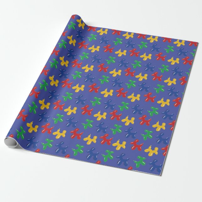 Balloon Sculpture Dogs Primary Colours Wrapping Paper (Unrolled)