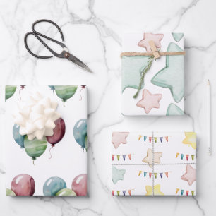 Balloon Stars and banners Wrapping Paper Sheet