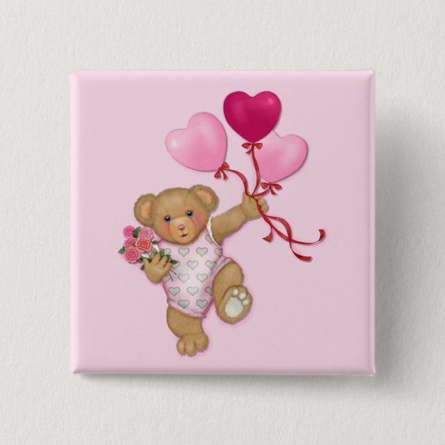 Balloon Teddy 15 Cm Square Badge (Front)