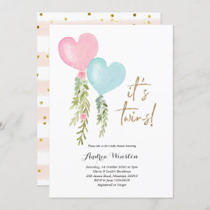 Balloon Twin Boy Girl Baby Shower Invitation