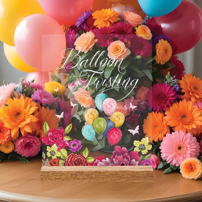 Balloon Twisting Alice In Wonderland Florals Acrylic Sign (Balloon Twisting Alice In Wonderland Florals Acrylic Sign)