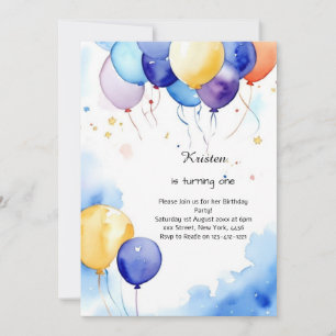 Balloon Watercolor Birthday Invitation
