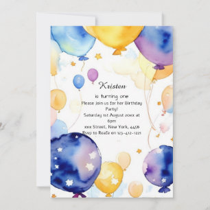 Balloon Watercolor Birthday Invitation