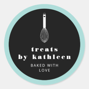 Balloon Whisk Black Turquoise Bakery Classic Round Sticker
