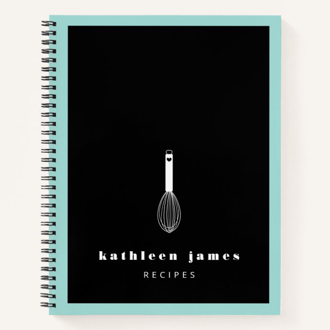 Balloon Whisk Turquoise Black Add Your Name Notebook (Front)