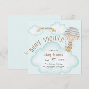Balloon Woodland Teddy Bear Baby Shower Invitation