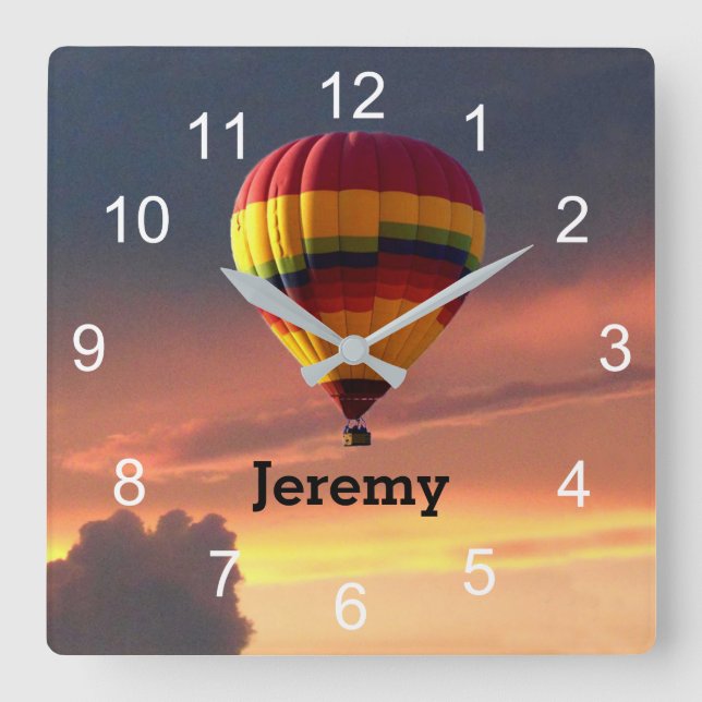 Ballooning Hot Air Balloon at Sunset personalize Square Wall Clock (Front)