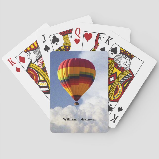Ballooning Hot Air Balloon in clouds Personalise Playing Cards (Back)