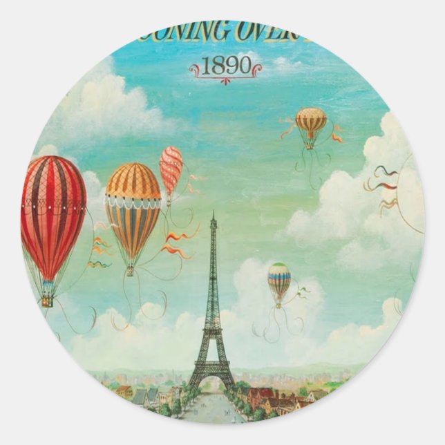 Ballooning Over Paris Classic Round Sticker (Front)