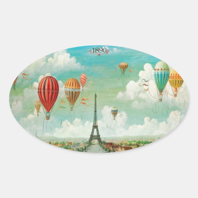 Ballooning Over Paris Oval Sticker (Front)
