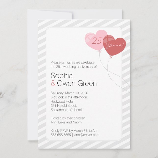 Balloons 25th Silver Wedding Anniversary Party Invitation (Front)