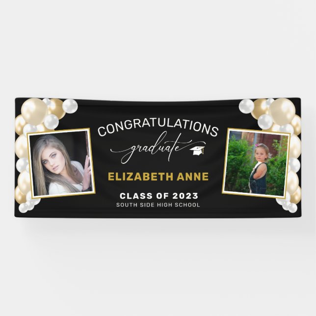 Balloons 2 Photos Black Congratulations Graduate Banner (Horizontal)