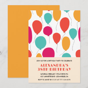 Balloons 38th birthday invitations Colourful