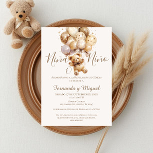 Balloons and Bear Gender Reveal Party Invitation
