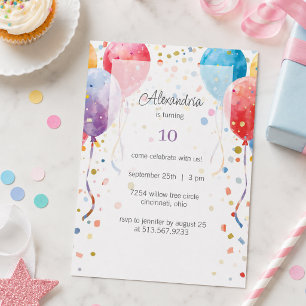 Balloons and Confetti Birthday Party  Invitation