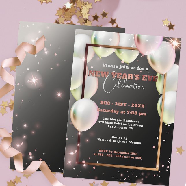 Balloons and Confetti New Year's Eve Celebration Invitation (Creator Uploaded)