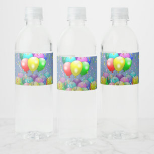 Balloons and Confetti Water Bottle Label
