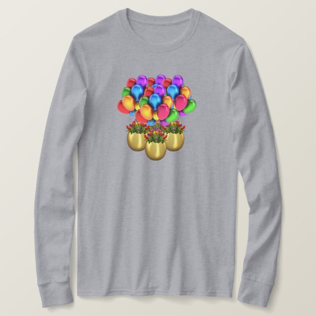 Balloons And Flowers Ladies Long Sleeve TShirt (Design Front)