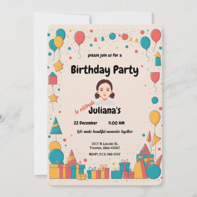 Balloons and Gifts - Party-Themed Design Invitation (Front)