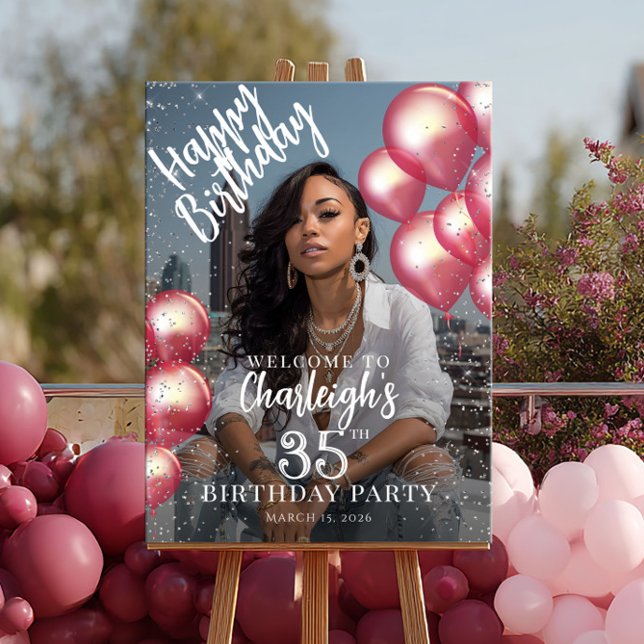 Balloons and glitter birthday party photo welcome poster (Creator Uploaded)