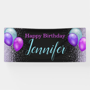 Balloons and Glitter Horizontal Birthday Banner
