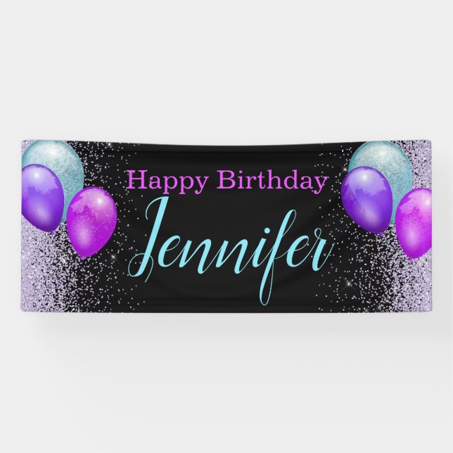 Balloons and Glitter Horizontal Birthday Banner (Horizontal)