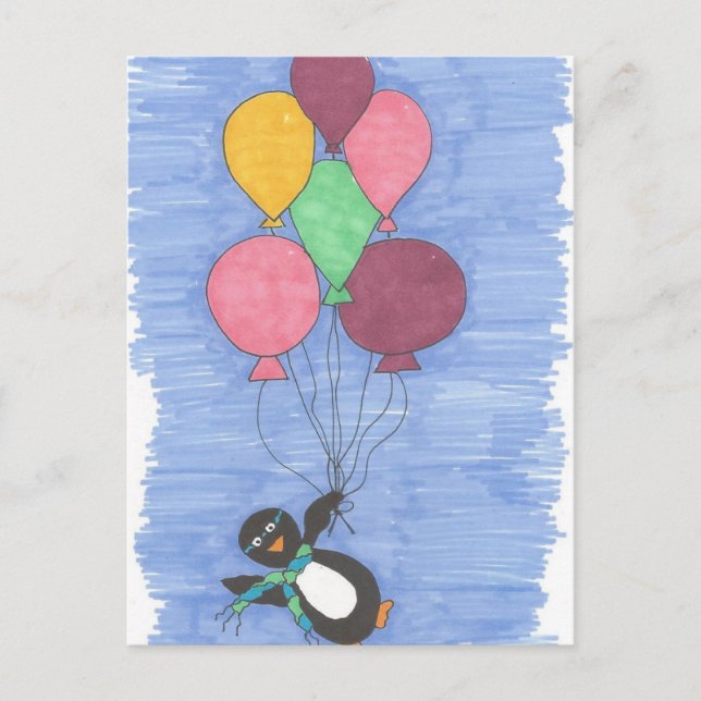 Balloons and Penguin Artist Postcard (Front)