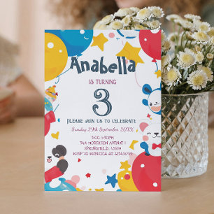 Balloons animals and stars kids birthday party invitation