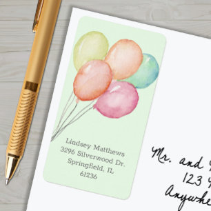 Balloons Baby Shower Green Return Address Label