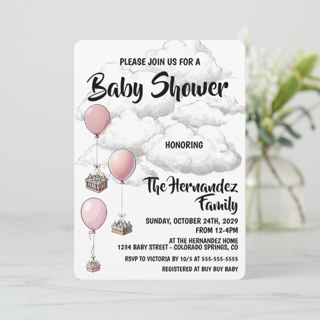 Balloons Baby Shower Invitation (Standing Front)